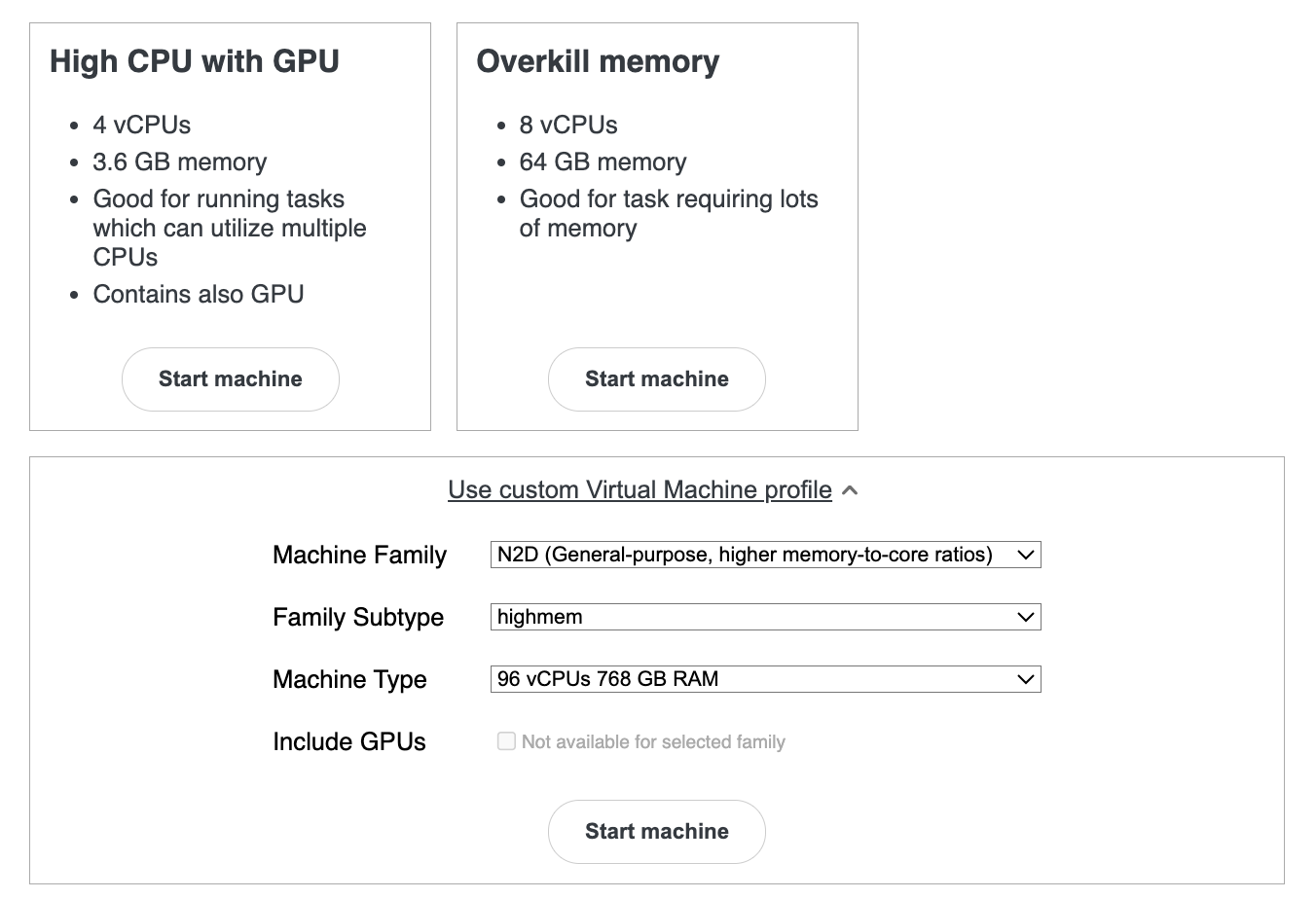 Custom Virtual Machine profile